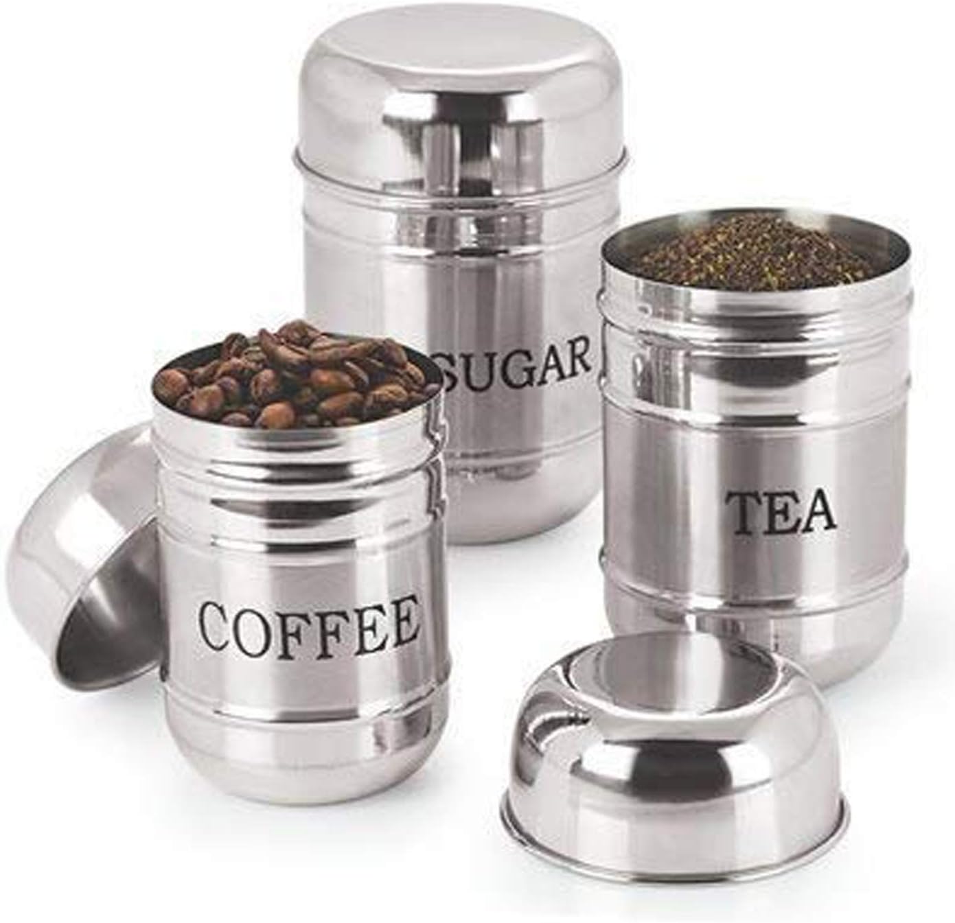 Stylish 3pc Tea, Coffee & Sugar Canisters Stainless Steel - Image 2