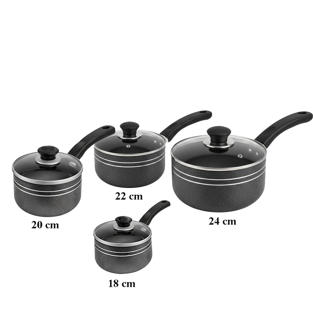 4 Piece Non Stick Saucepan Set Heat Resistant Handles Easy Clean