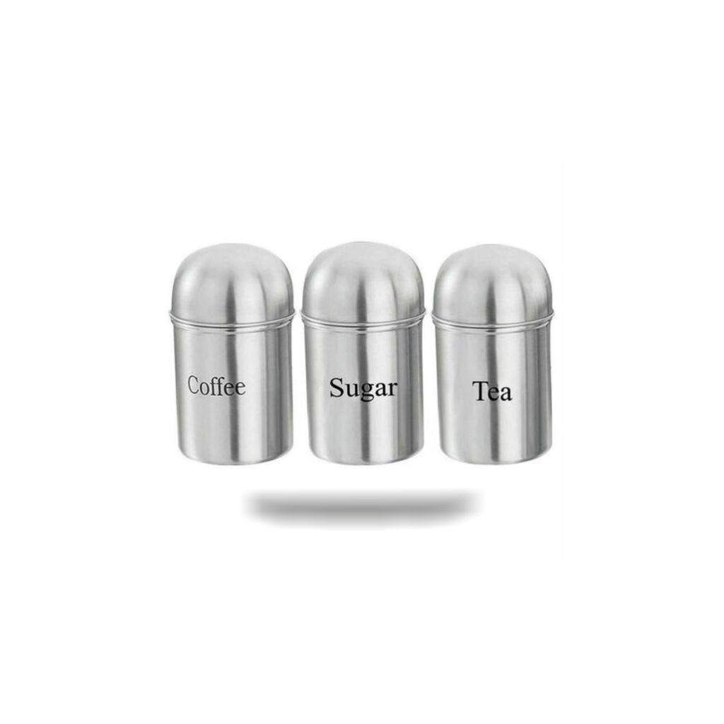 Stylish 3pc Tea, Coffee & Sugar Canisters Stainless Steel